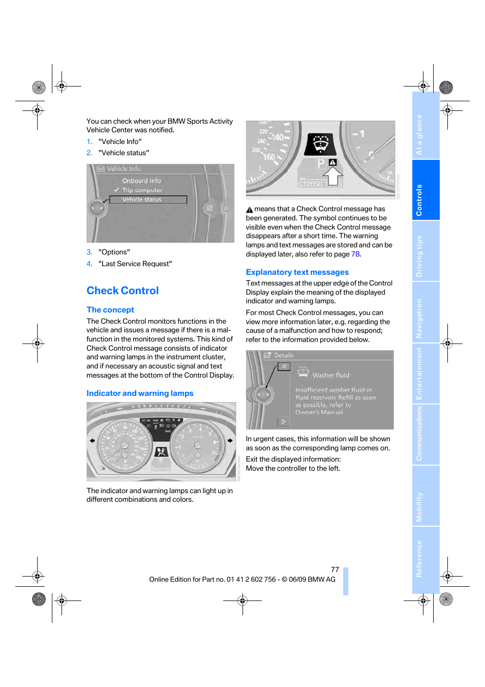 Check control | BMW X6 M 2010 User Manual | Page 79 / 300