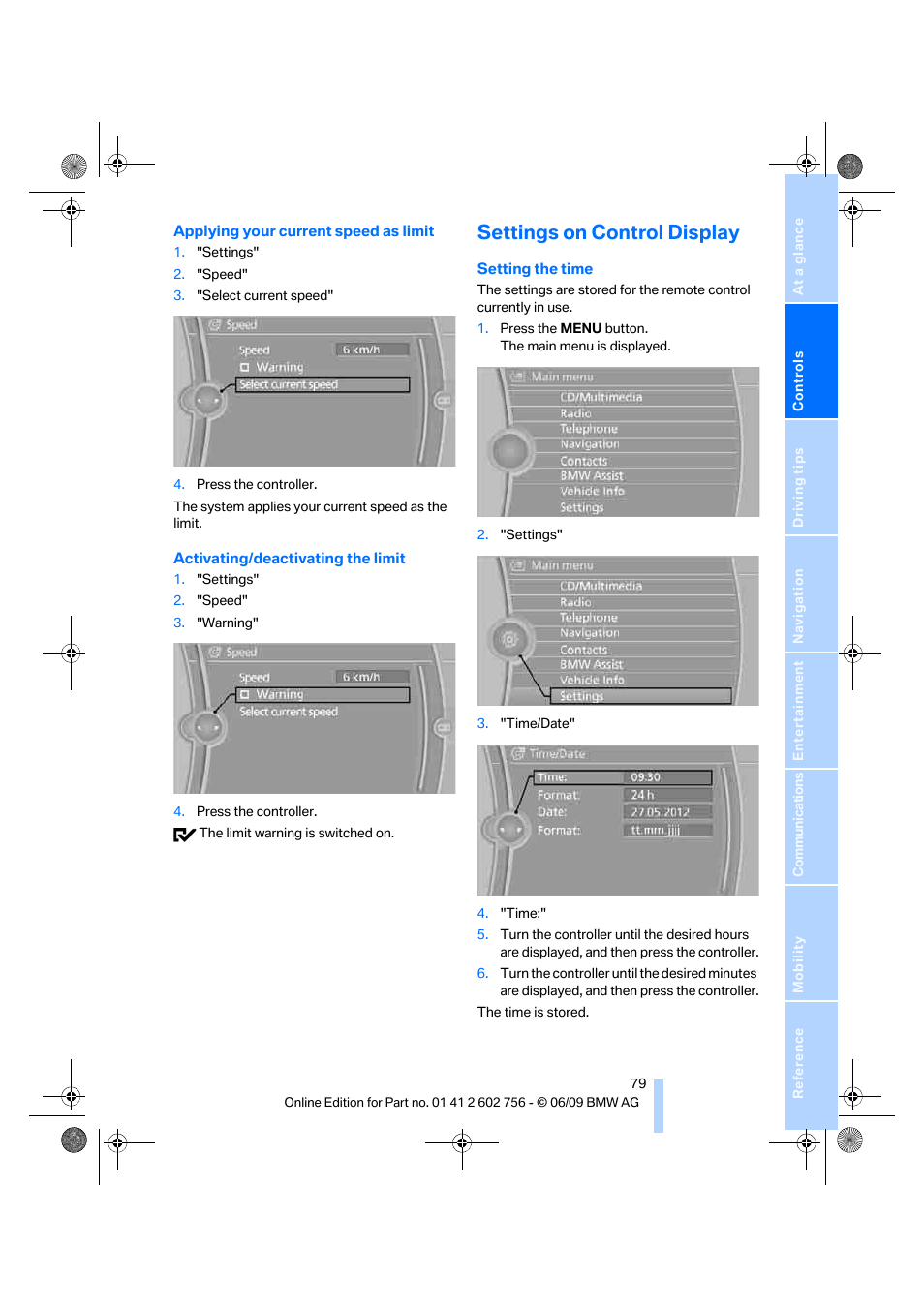 Settings on control display | BMW X6 M 2010 User Manual | Page 81 / 300