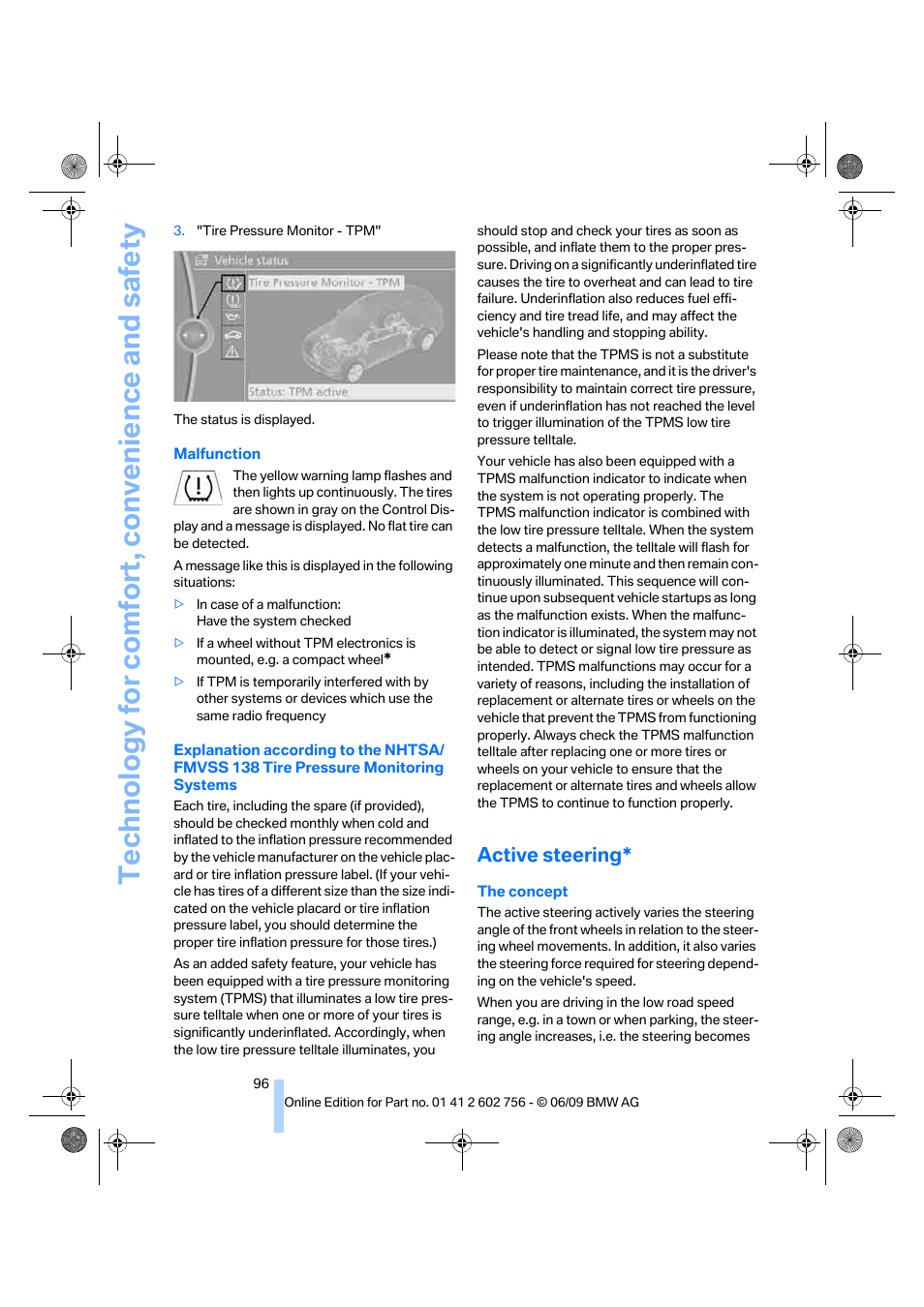 Active steering, Technology for comfort, convenience and safety | BMW X6 M 2010 User Manual | Page 98 / 300