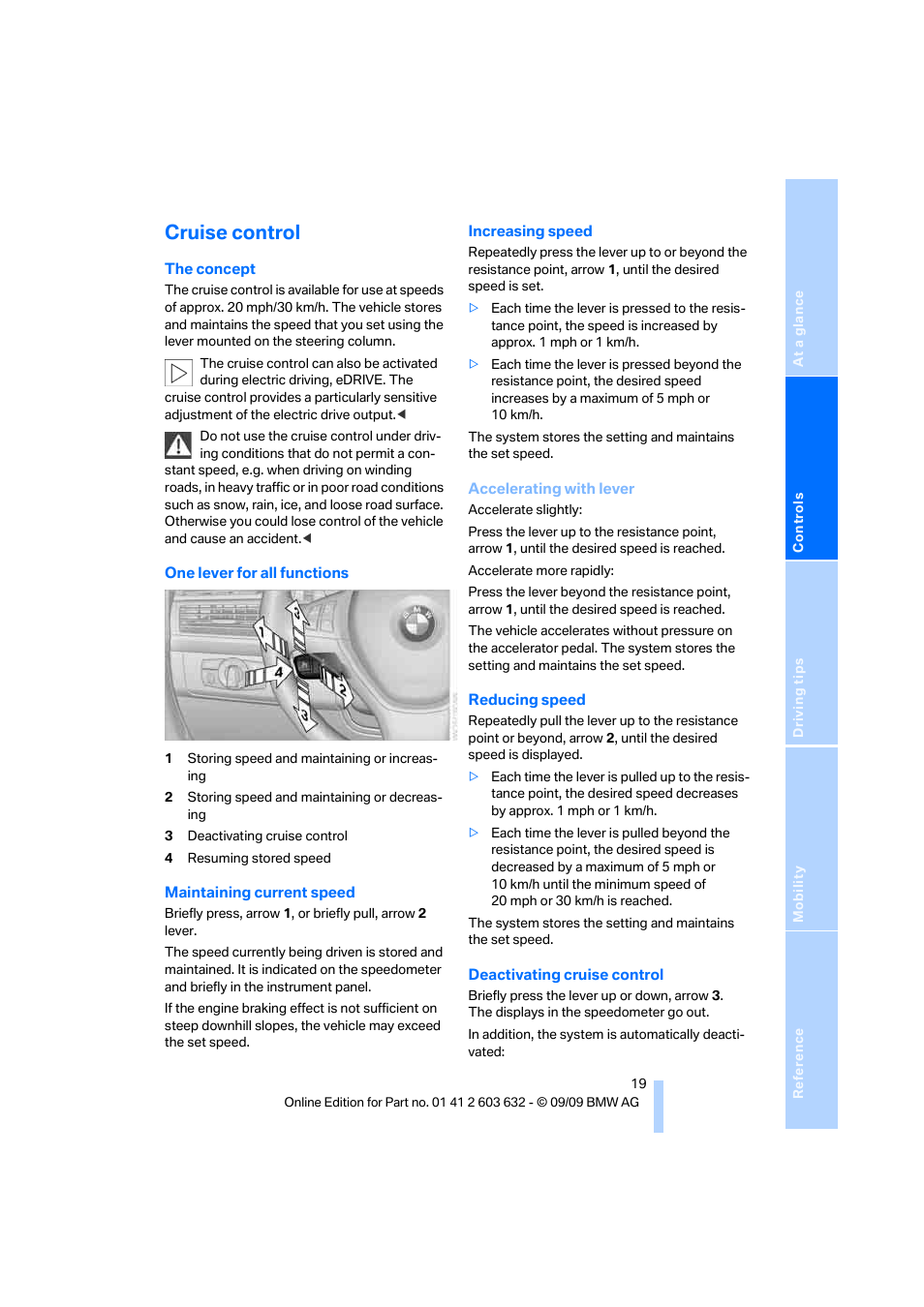 Cruise control | BMW ActiveHybrid X6 2010 User Manual | Page 21 / 54