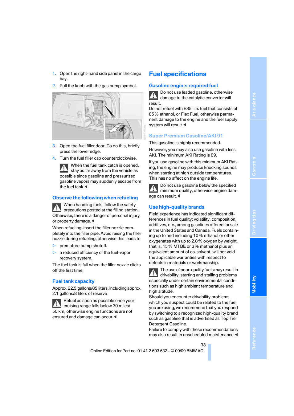 Fuel specifications | BMW ActiveHybrid X6 2010 User Manual | Page 35 / 54