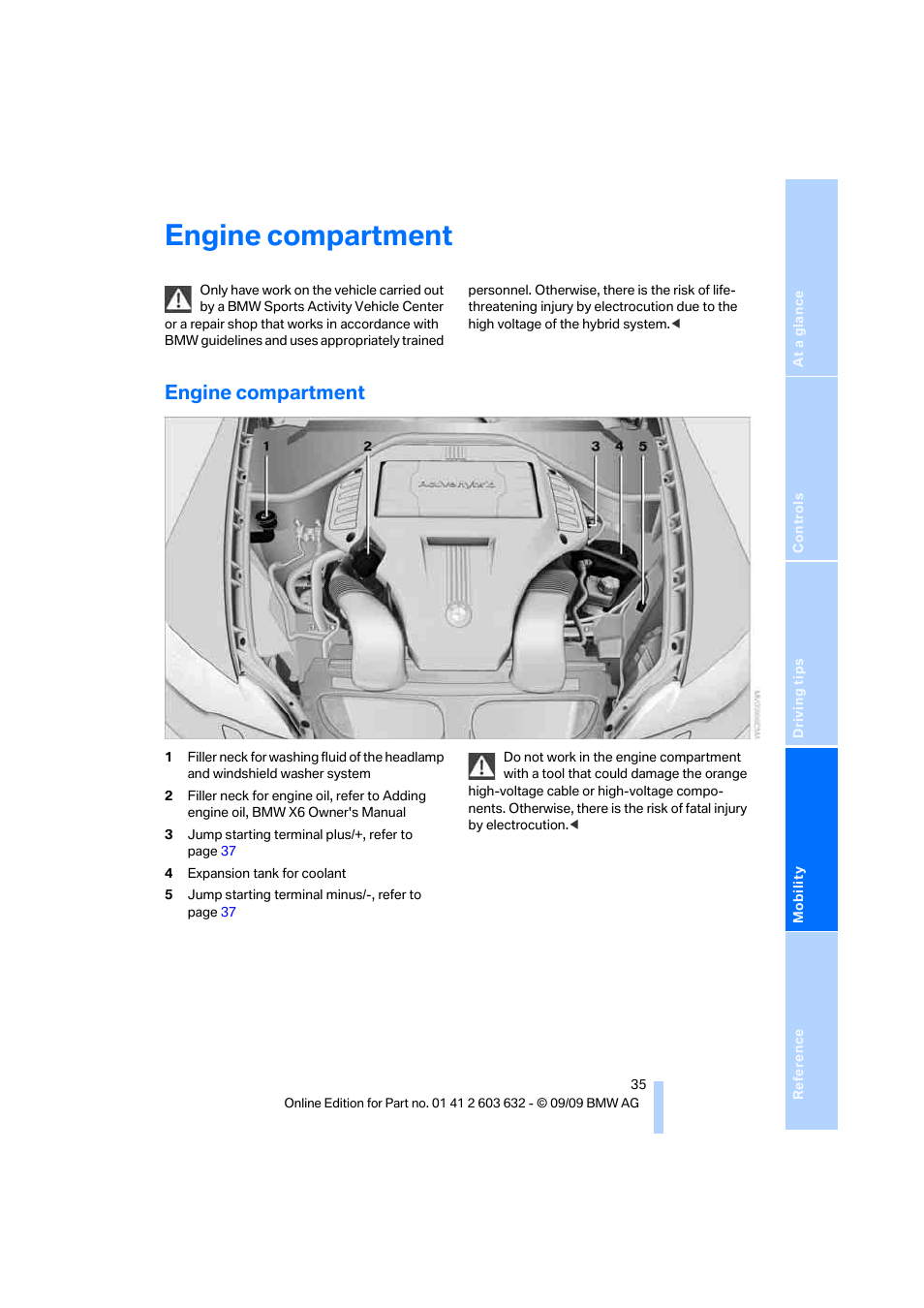 Engine compartment | BMW ActiveHybrid X6 2010 User Manual | Page 37 / 54