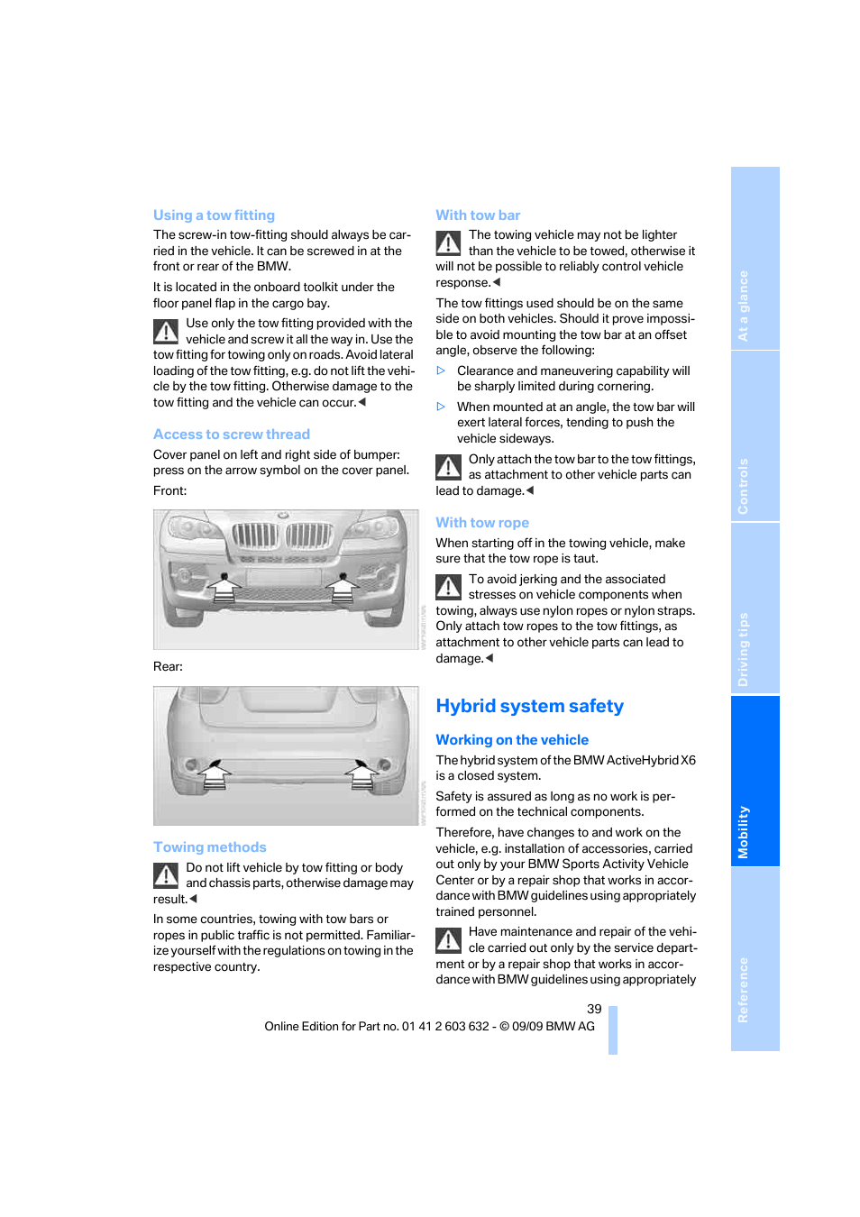 Hybrid system safety | BMW ActiveHybrid X6 2010 User Manual | Page 41 / 54