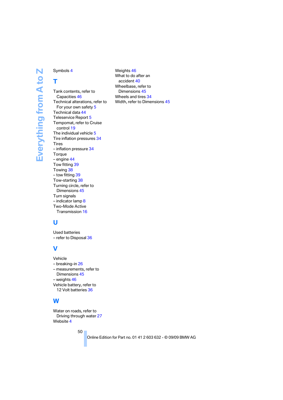 Everything from a to z | BMW ActiveHybrid X6 2010 User Manual | Page 52 / 54