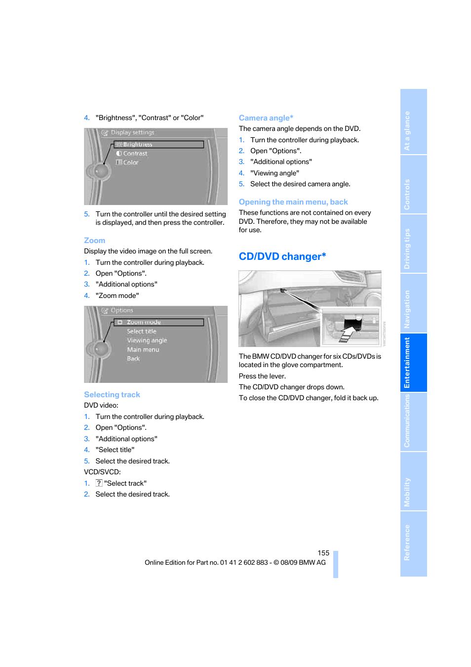 Cd/dvd changer | BMW Z4 sDrive35i 2010 User Manual | Page 157 / 254