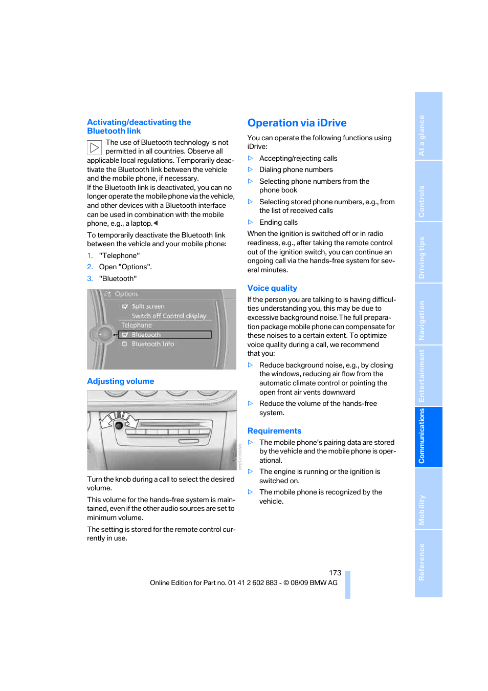 Operation via idrive, And on the mobile | BMW Z4 sDrive35i 2010 User Manual | Page 175 / 254