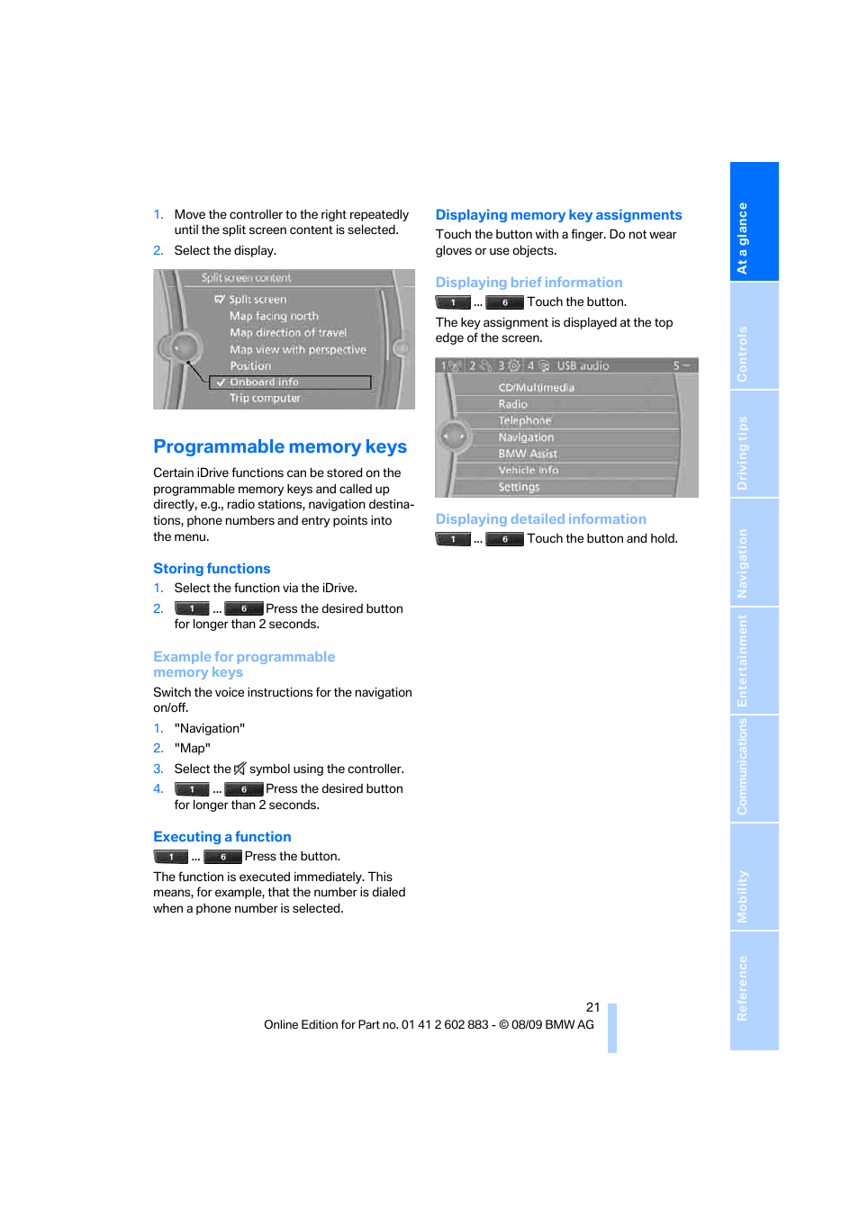 Programmable memory keys | BMW Z4 sDrive35i 2010 User Manual | Page 23 / 254