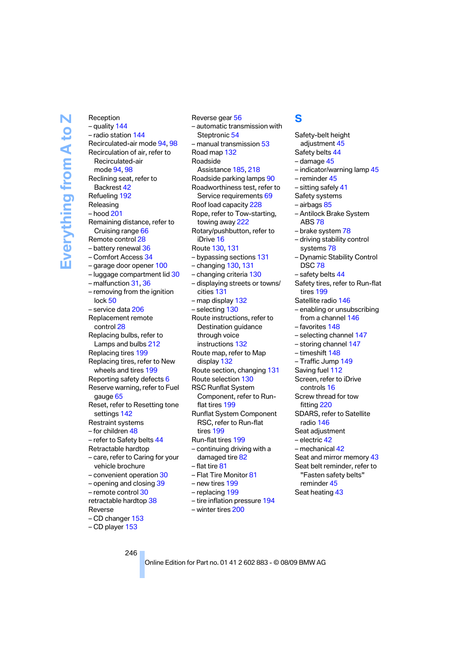 Everything from a to z | BMW Z4 sDrive35i 2010 User Manual | Page 248 / 254