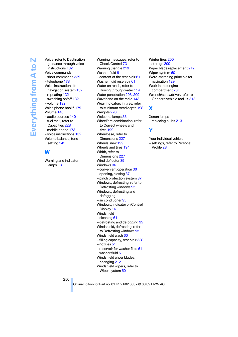 Everything from a to z | BMW Z4 sDrive35i 2010 User Manual | Page 252 / 254