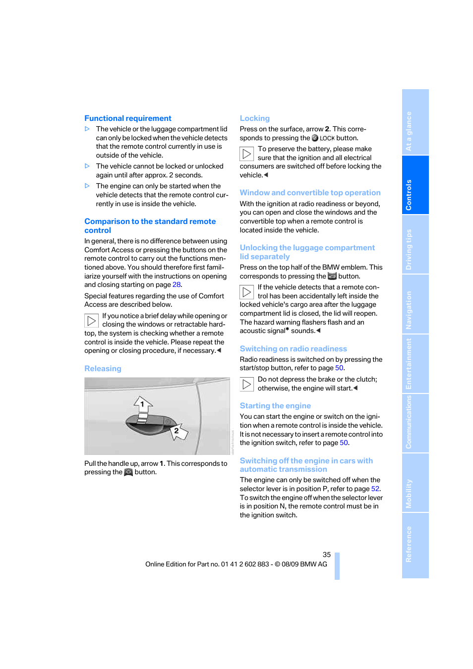 BMW Z4 sDrive35i 2010 User Manual | Page 37 / 254