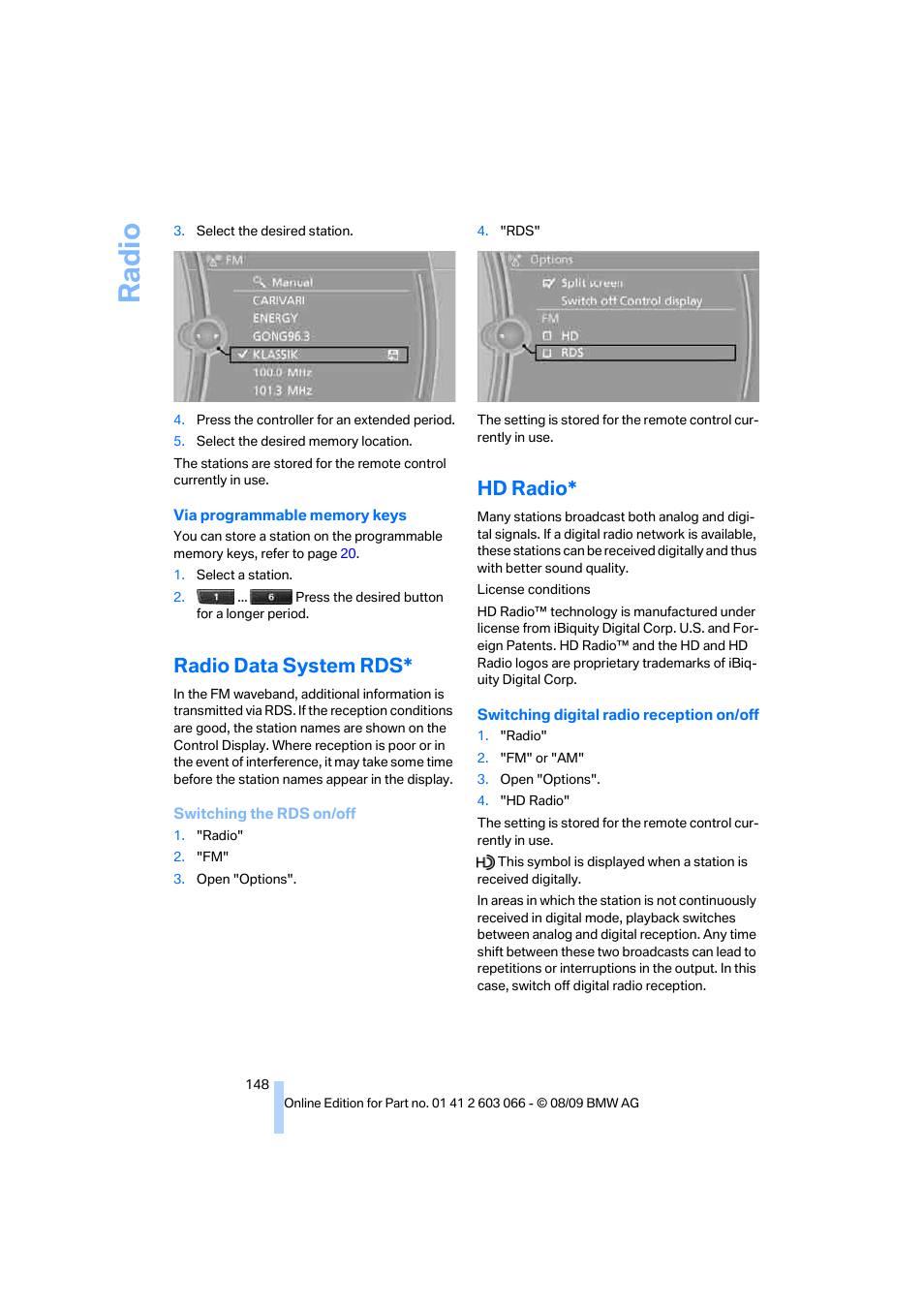 Radio data system rds, Hd radio, Ra di o | BMW M3 Coupe 2010 User Manual | Page 150 / 274