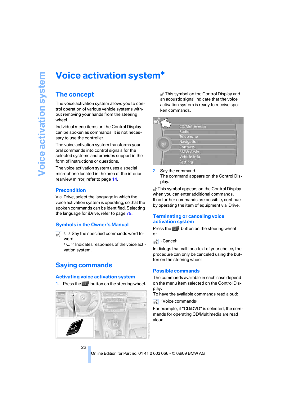 Voice activation system, The concept, Saying commands | BMW M3 Coupe 2010 User Manual | Page 24 / 274