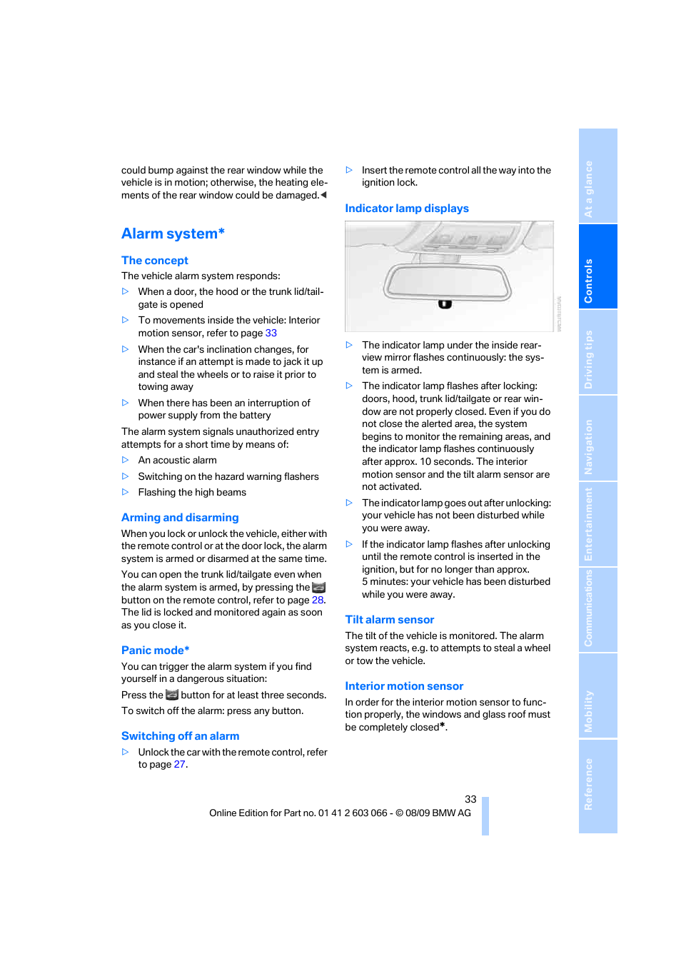 Alarm system | BMW M3 Coupe 2010 User Manual | Page 35 / 274