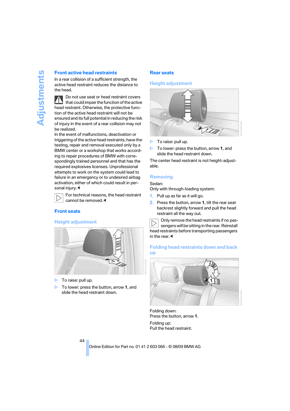 Adju stmen ts | BMW M3 Coupe 2010 User Manual | Page 46 / 274