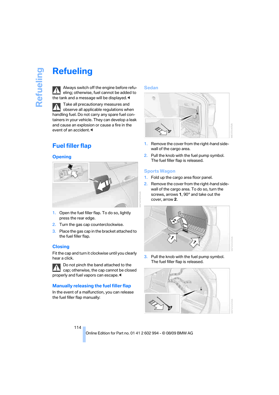 Refueling, Fuel filler flap, Ilit | Re fueling | BMW M3 Sedan 2010 User Manual | Page 116 / 196