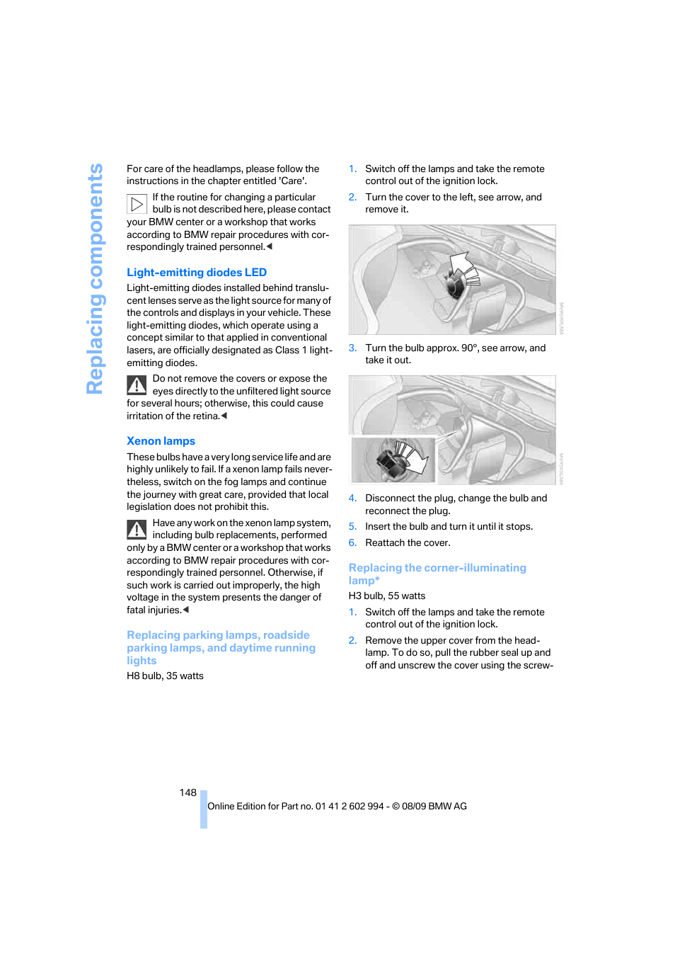 Replacing components | BMW M3 Sedan 2010 User Manual | Page 150 / 196