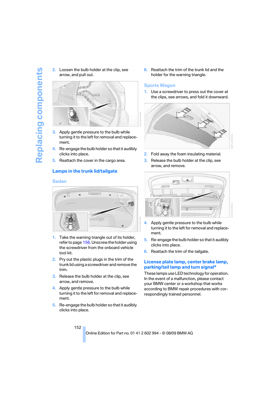 Replacing components | BMW M3 Sedan 2010 User Manual | Page 154 / 196