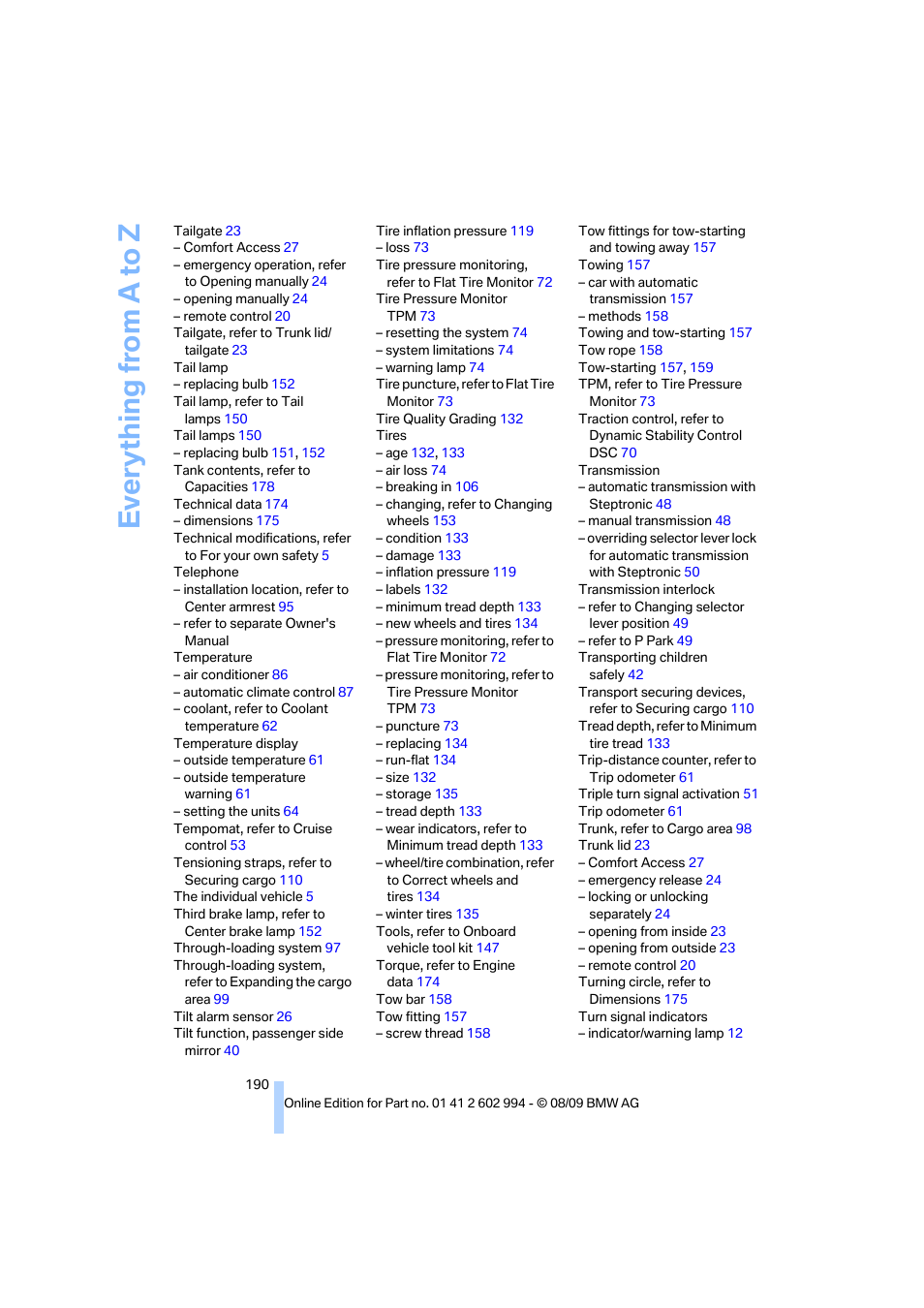 Everything from a to z | BMW M3 Sedan 2010 User Manual | Page 192 / 196