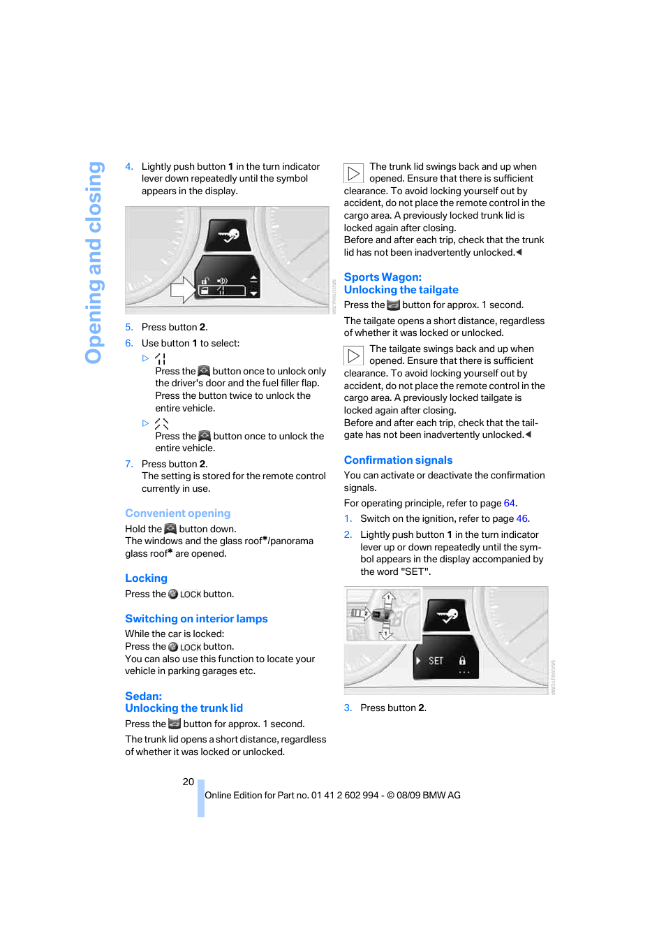 Opening and closing | BMW M3 Sedan 2010 User Manual | Page 22 / 196