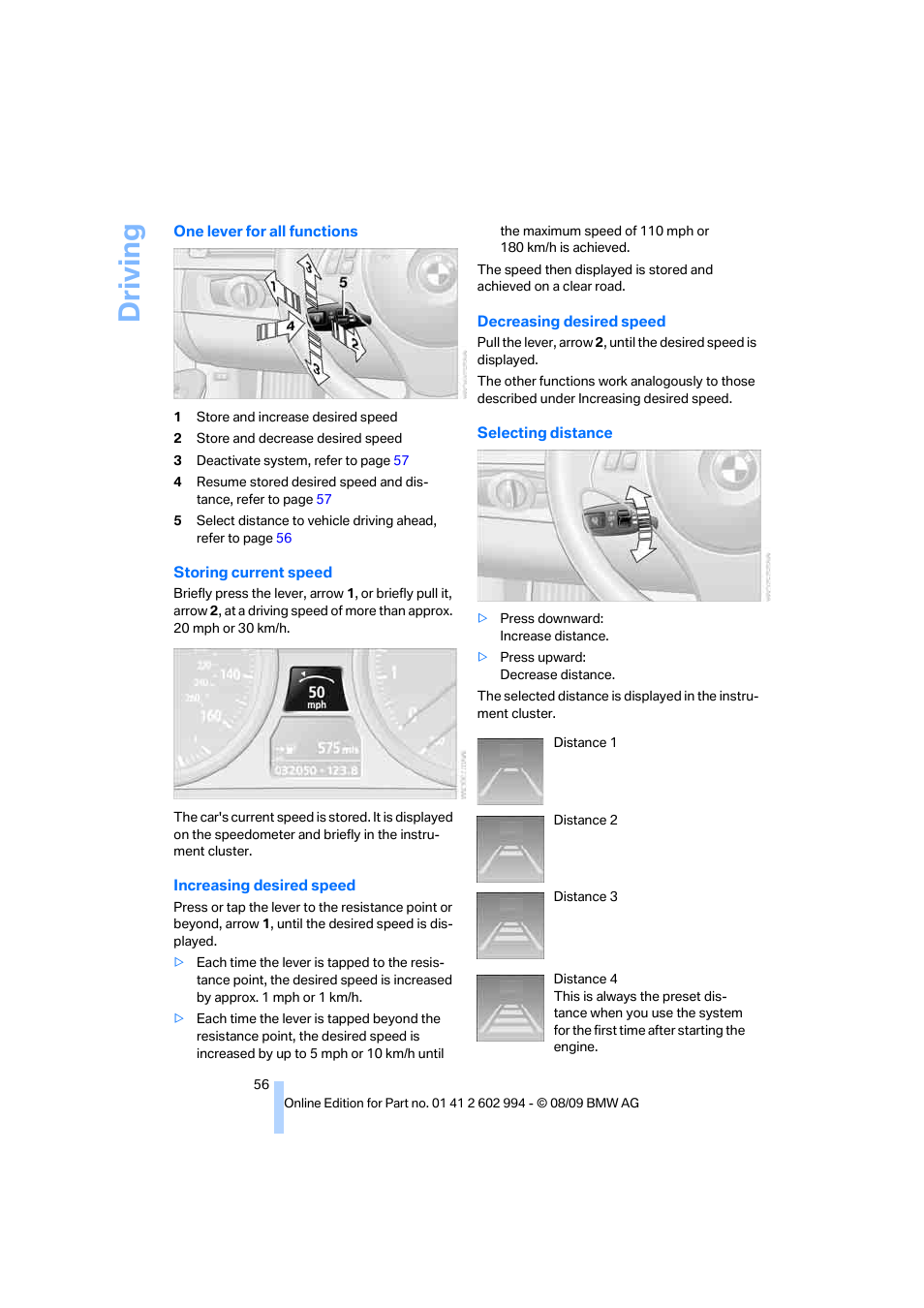 Driving | BMW M3 Sedan 2010 User Manual | Page 58 / 196