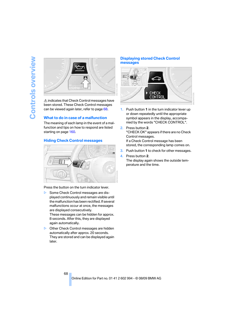 Controls overview | BMW M3 Sedan 2010 User Manual | Page 70 / 196
