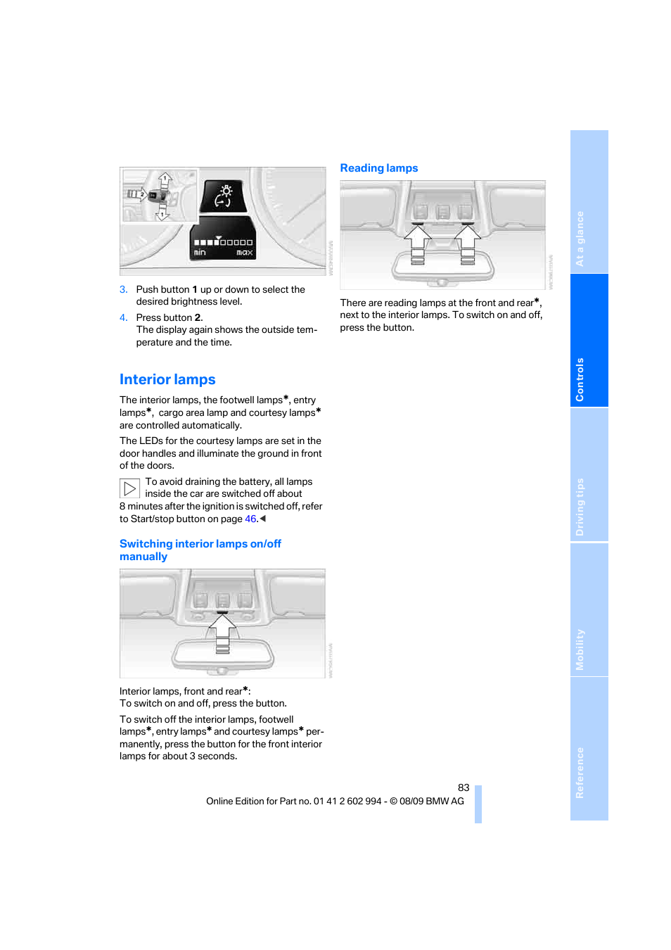 Interior lamps | BMW M3 Sedan 2010 User Manual | Page 85 / 196