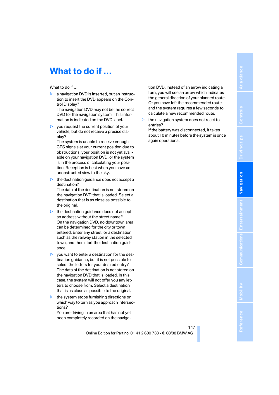 What to do if | BMW M5 Sedan 2009 User Manual | Page 149 / 266