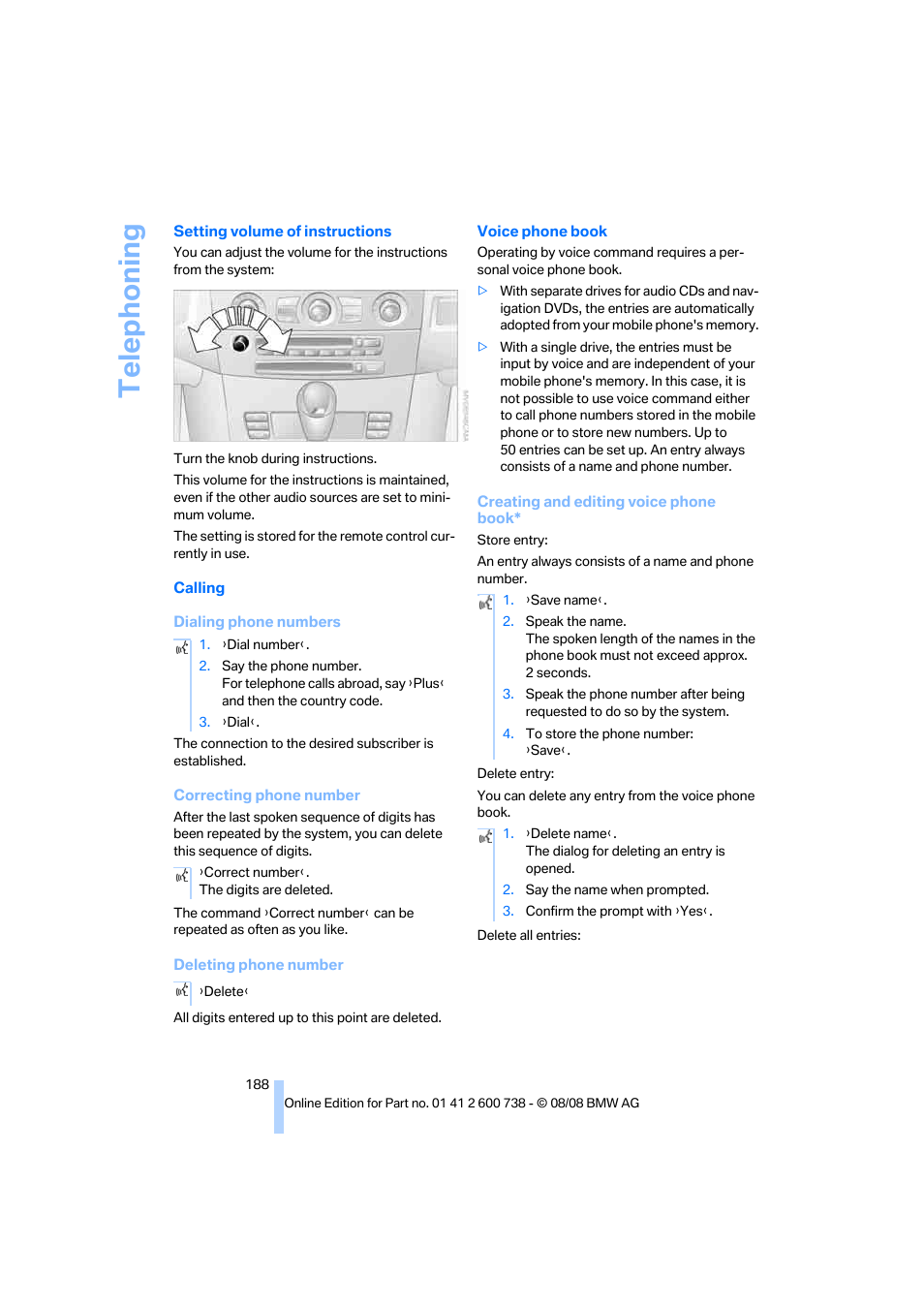Telephoning | BMW M5 Sedan 2009 User Manual | Page 190 / 266