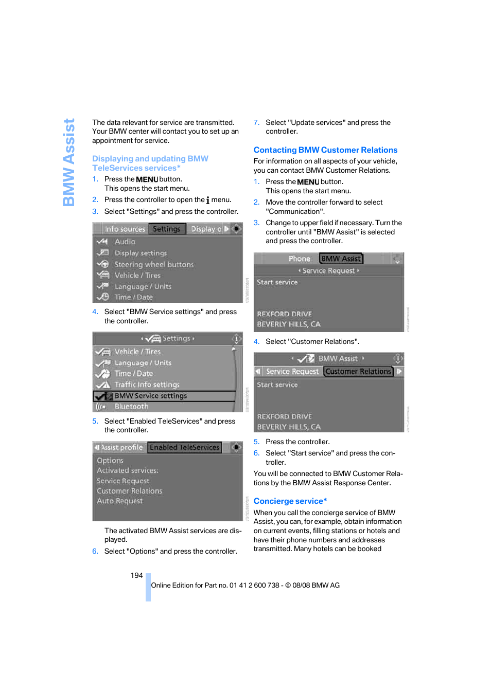 Bmw assist | BMW M5 Sedan 2009 User Manual | Page 196 / 266