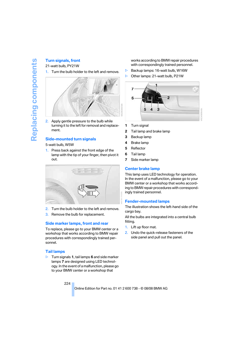 Replacing components | BMW M5 Sedan 2009 User Manual | Page 226 / 266