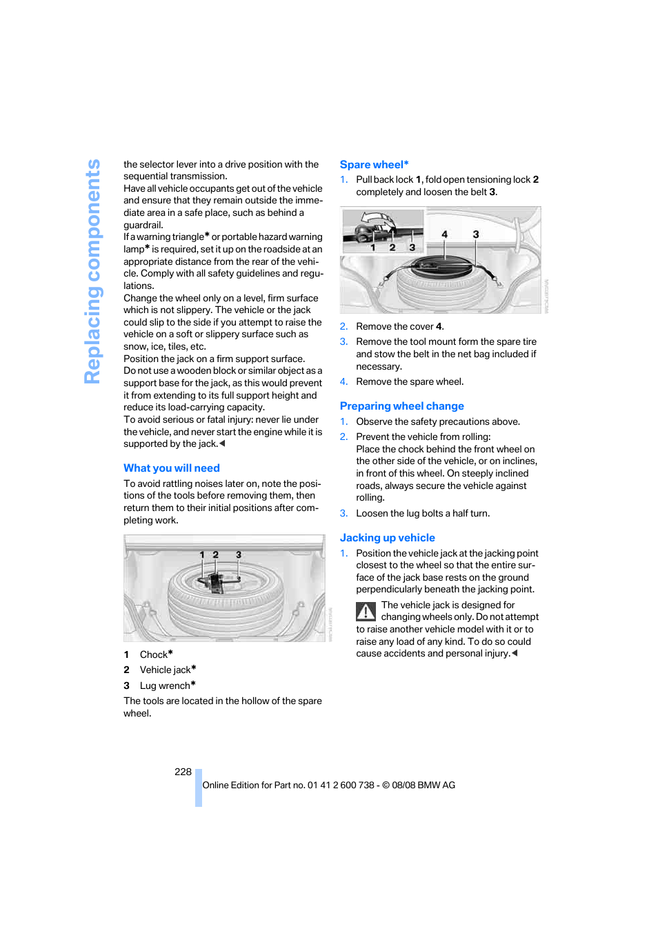 Replacing components | BMW M5 Sedan 2009 User Manual | Page 230 / 266