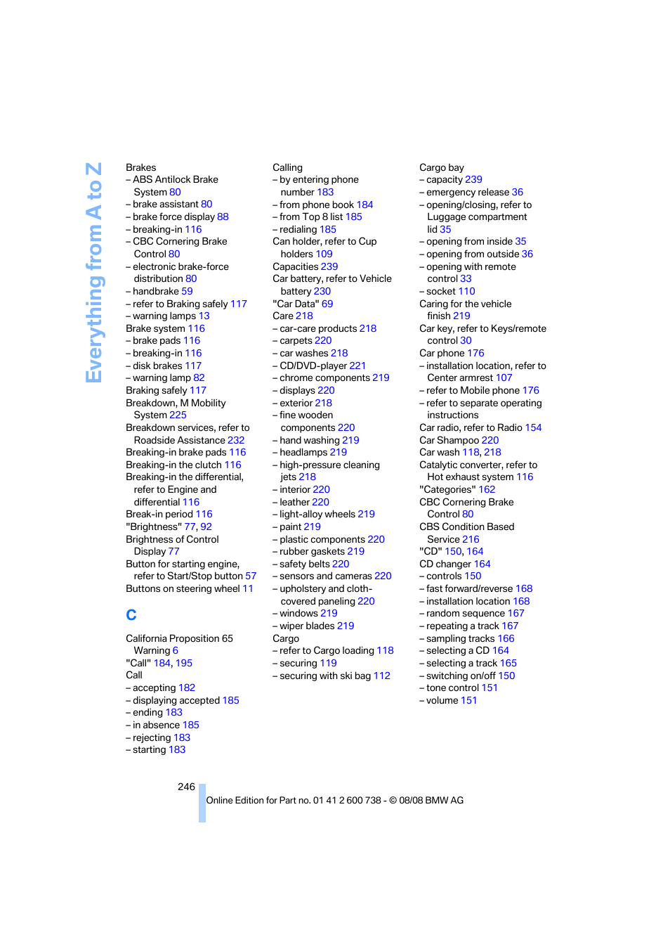 Everything from a to z | BMW M5 Sedan 2009 User Manual | Page 248 / 266