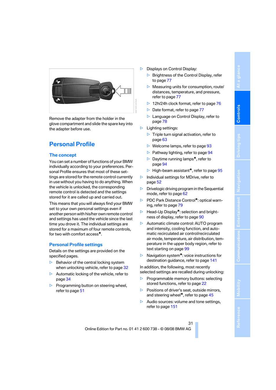 Personal profile | BMW M5 Sedan 2009 User Manual | Page 33 / 266