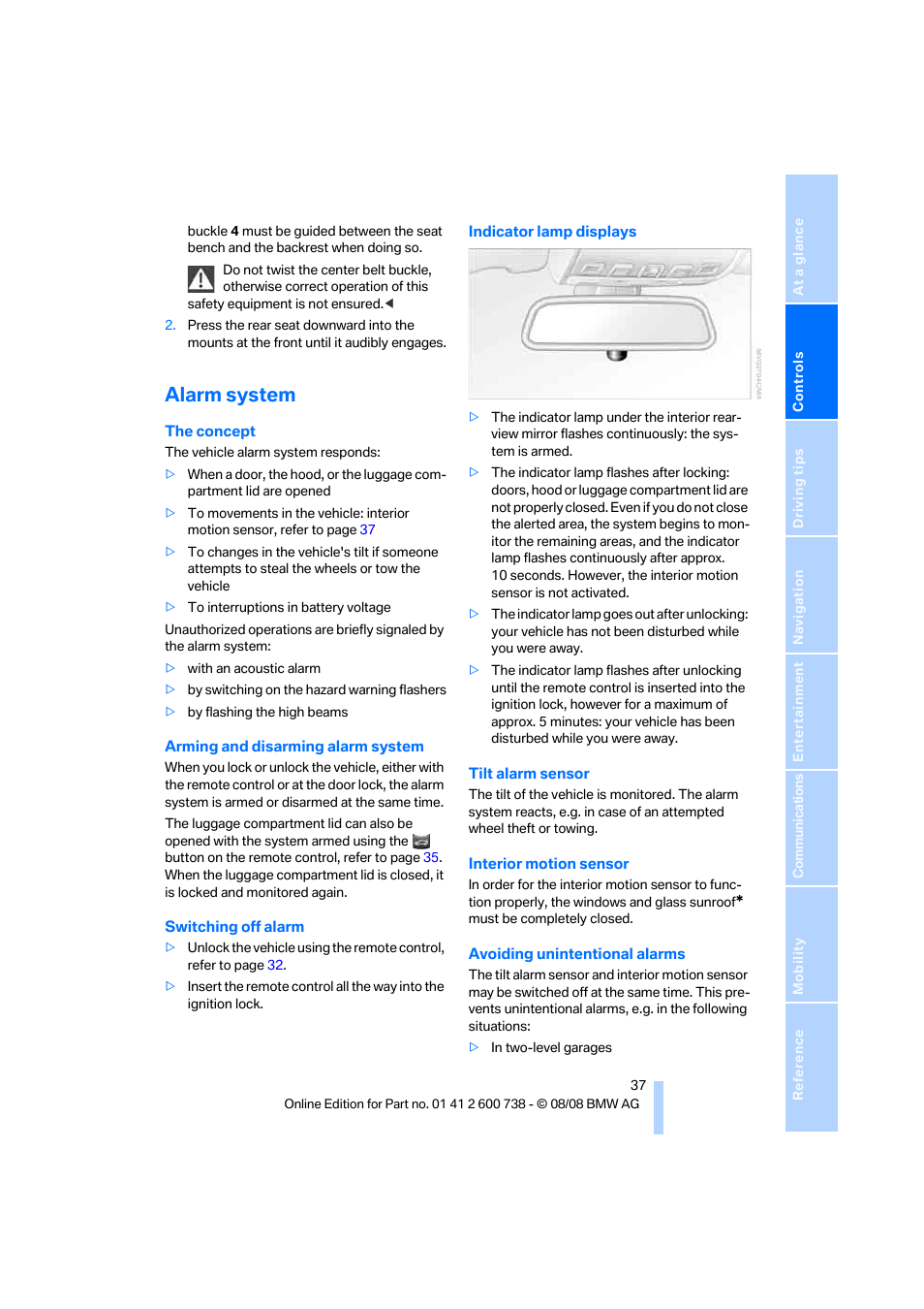 Alarm system | BMW M5 Sedan 2009 User Manual | Page 39 / 266