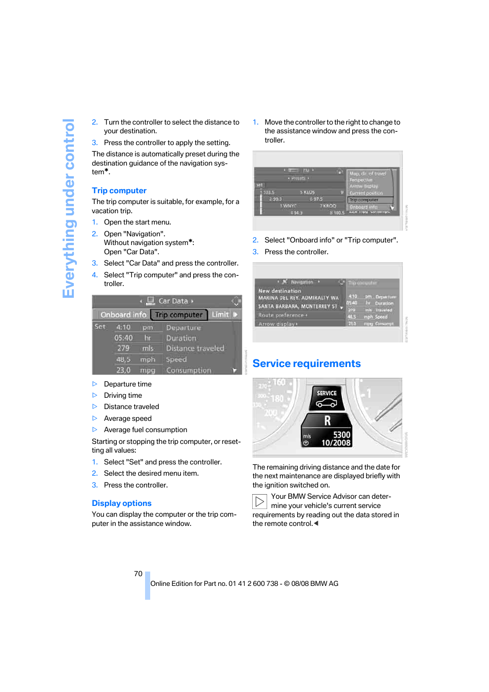 Service requirements, Everything under control | BMW M5 Sedan 2009 User Manual | Page 72 / 266