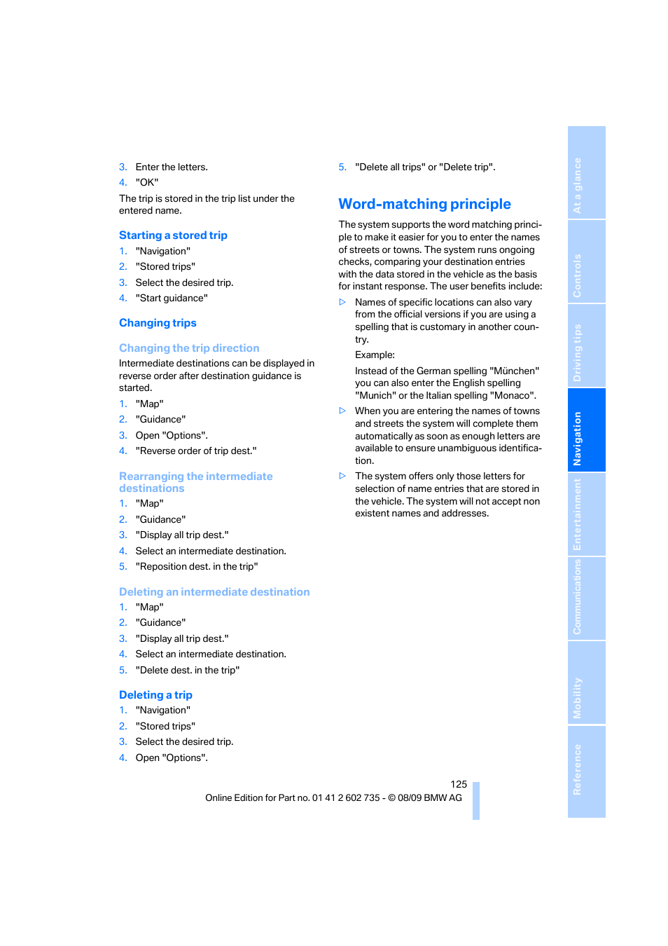 Word-matching principle | BMW M6 Convertible 2010 User Manual | Page 127 / 250