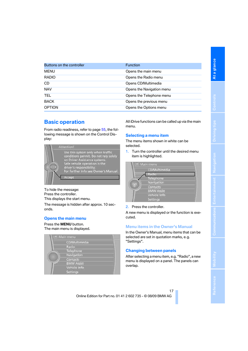 Basic operation | BMW M6 Convertible 2010 User Manual | Page 19 / 250