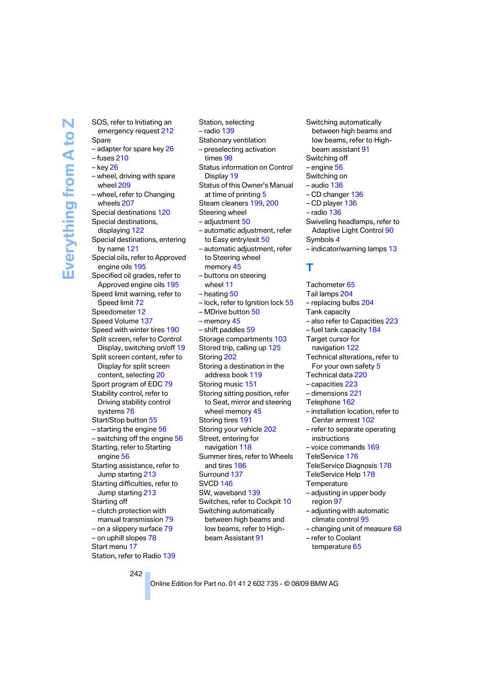 Everything from a to z | BMW M6 Convertible 2010 User Manual | Page 244 / 250