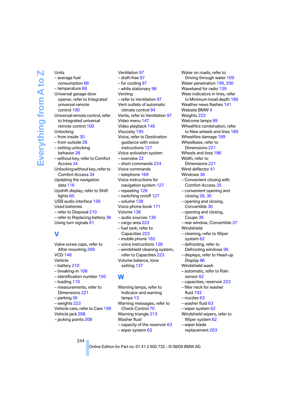 Everything from a to z | BMW M6 Convertible 2010 User Manual | Page 246 / 250