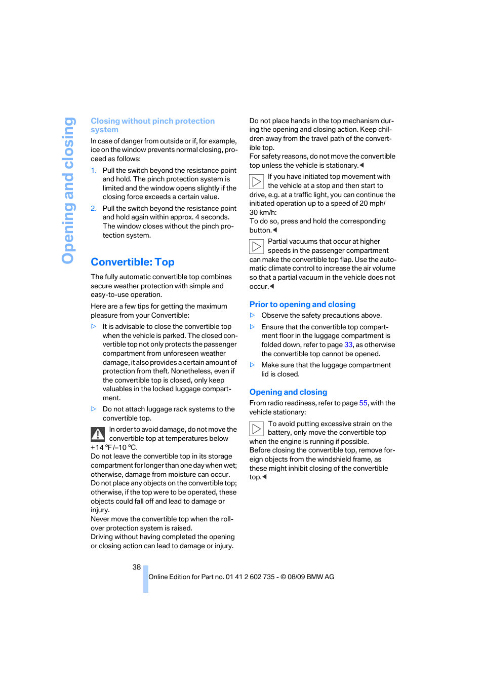 Convertible: top, Opening and closing | BMW M6 Convertible 2010 User Manual | Page 40 / 250
