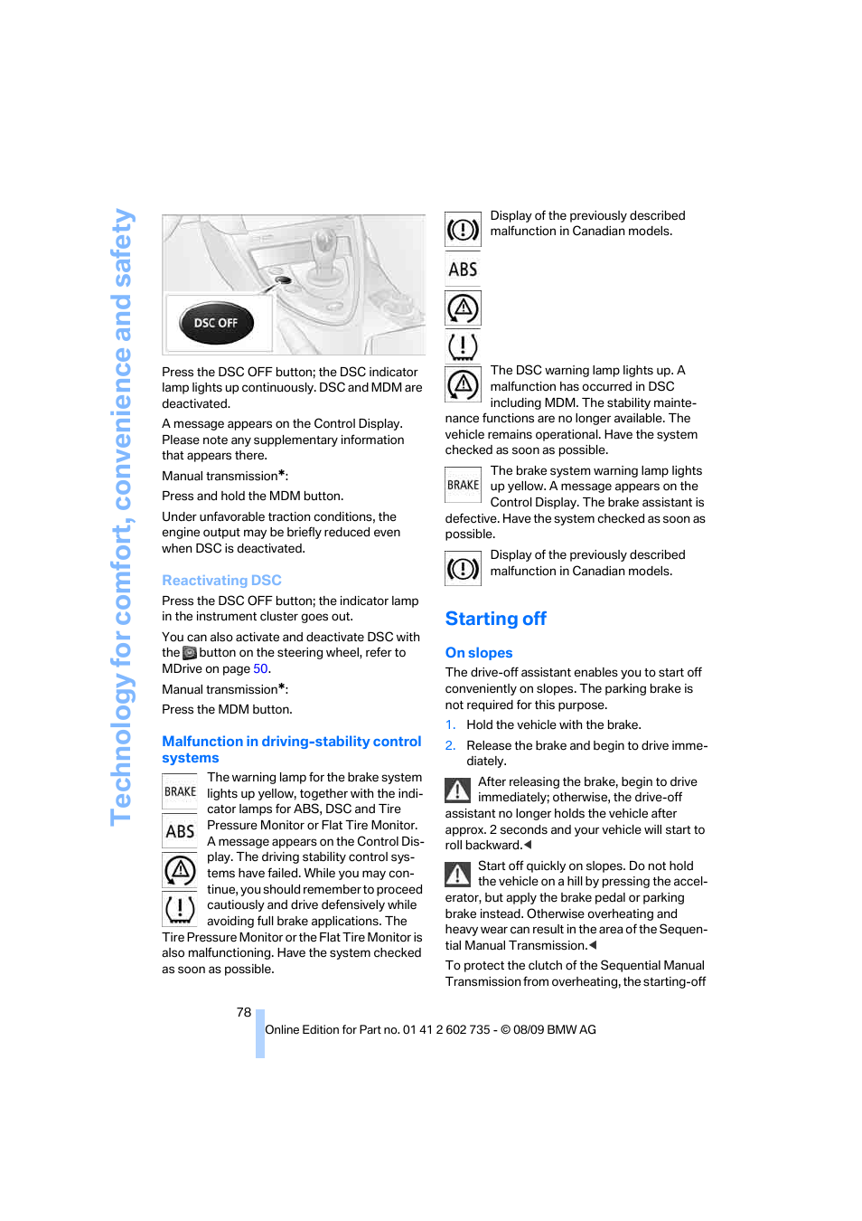 Starting off | BMW M6 Convertible 2010 User Manual | Page 80 / 250