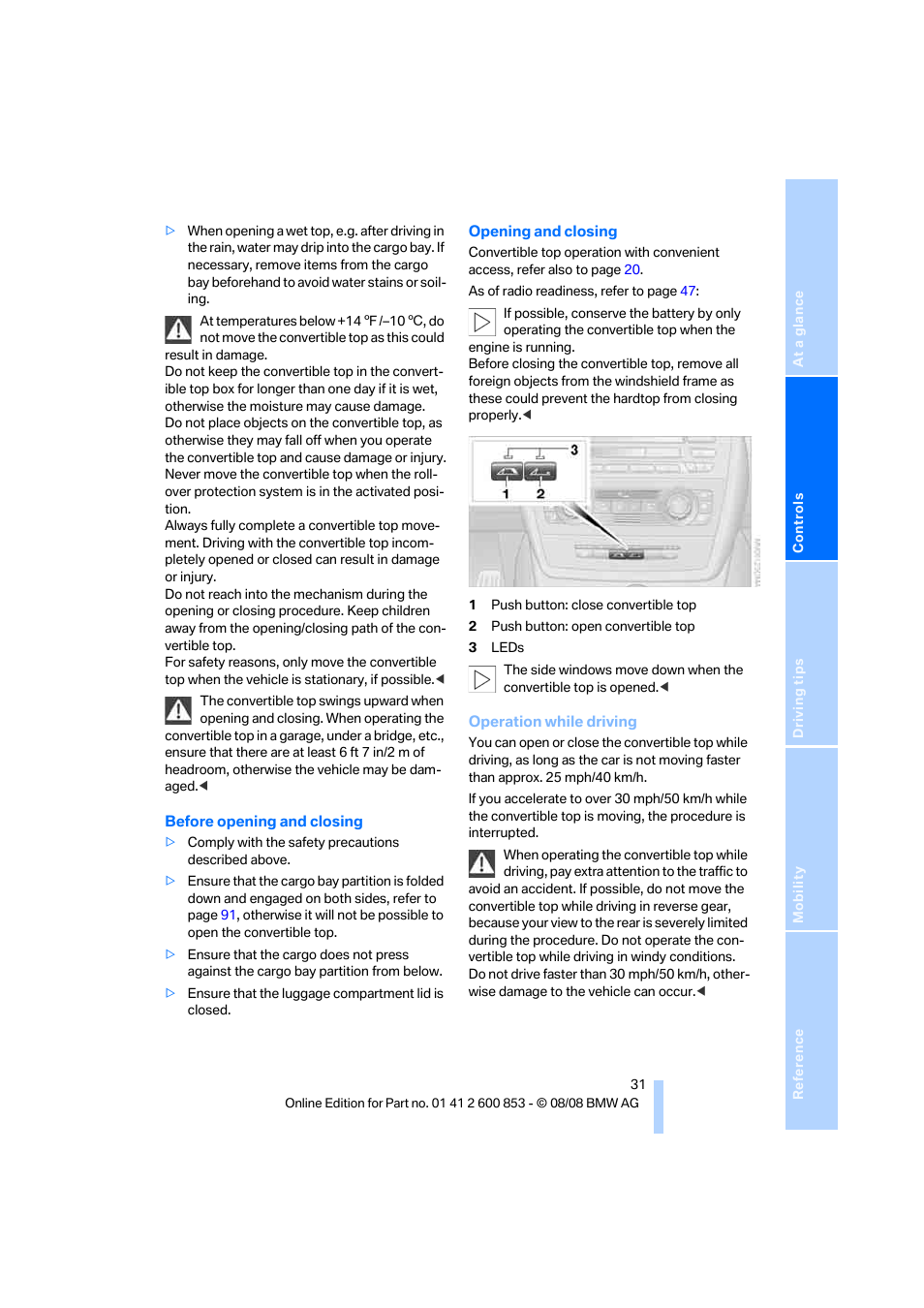 BMW 135i Convertible 2009 User Manual | Page 33 / 166