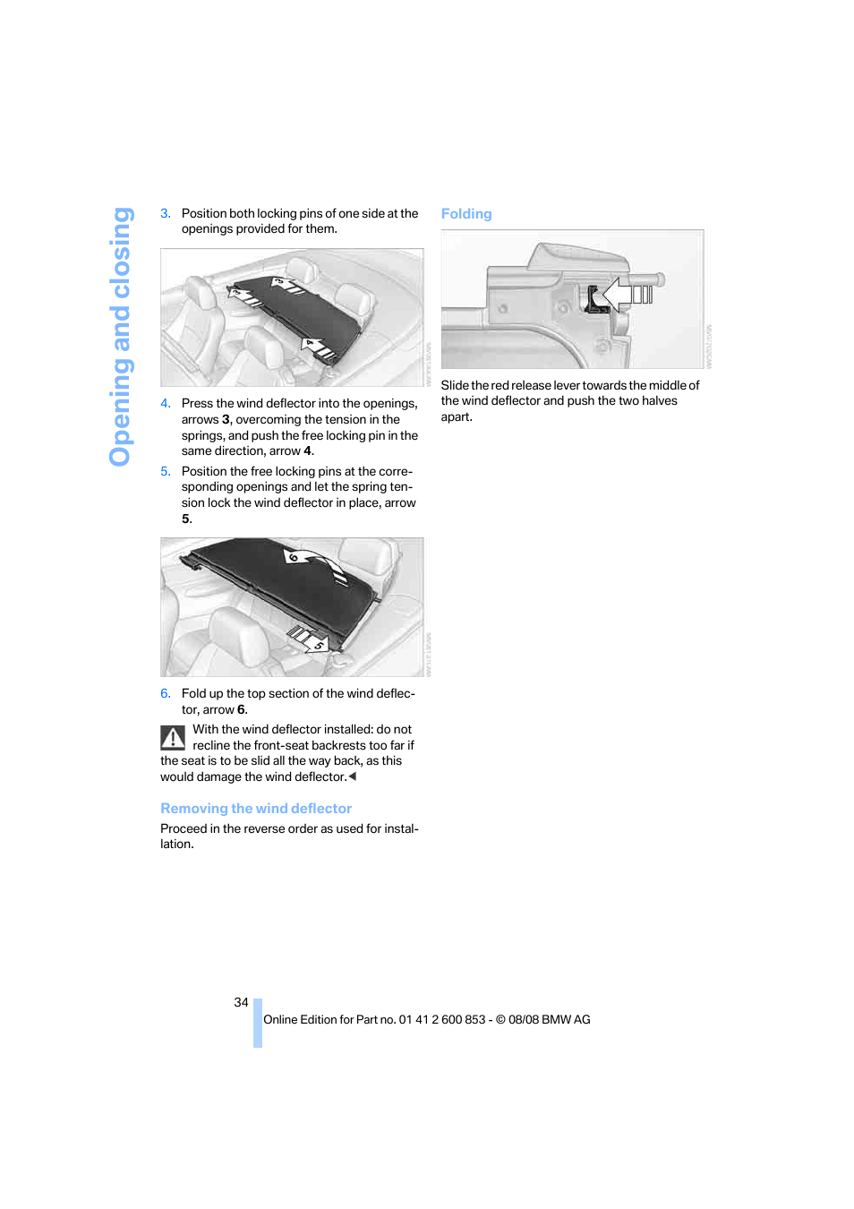 Opening and closing | BMW 135i Convertible 2009 User Manual | Page 36 / 166