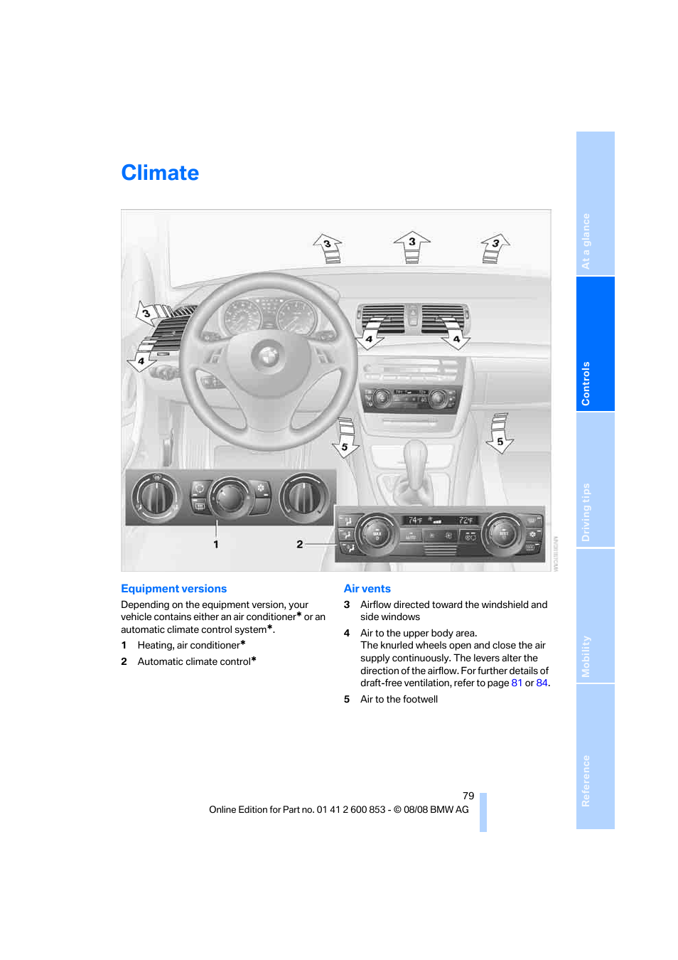 Climate | BMW 135i Convertible 2009 User Manual | Page 81 / 166