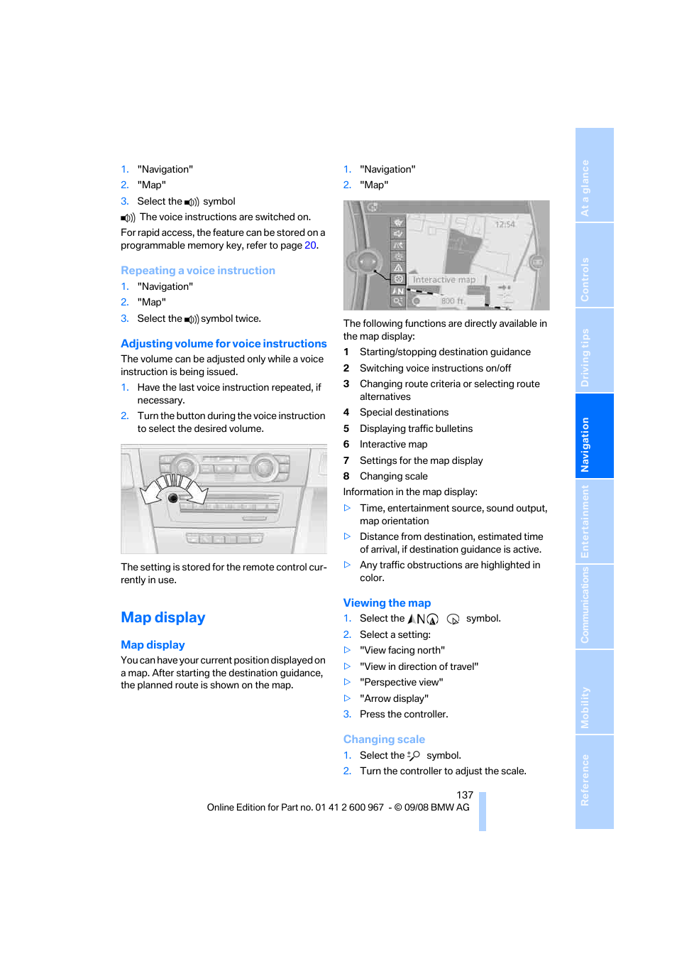 Map display | BMW 335i Convertible 2009 User Manual | Page 139 / 260