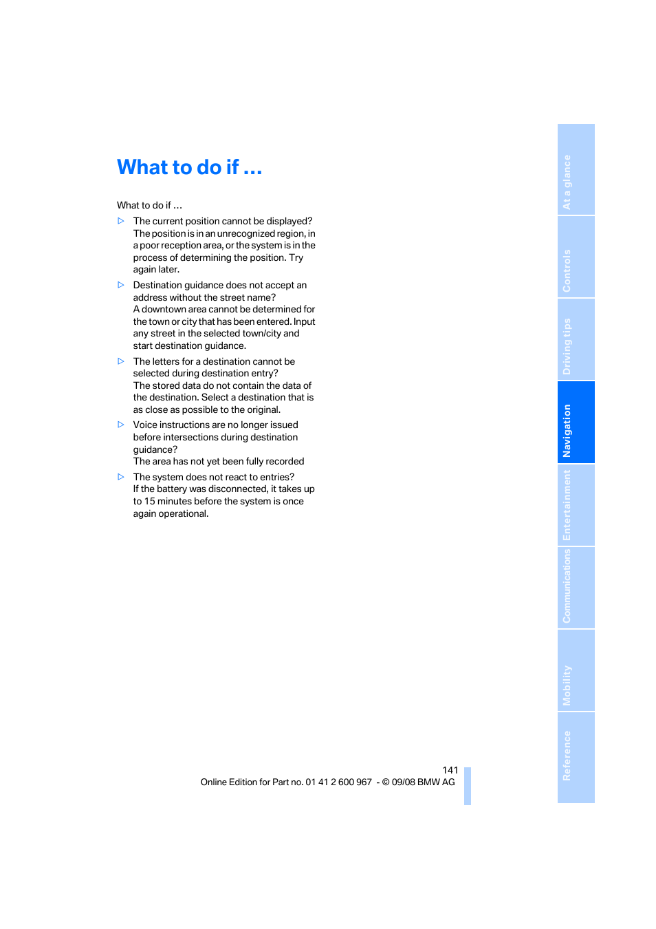 What to do if | BMW 335i Convertible 2009 User Manual | Page 143 / 260