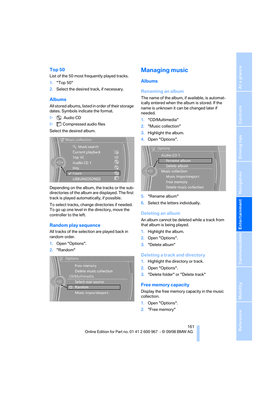 Managing music | BMW 335i Convertible 2009 User Manual | Page 163 / 260