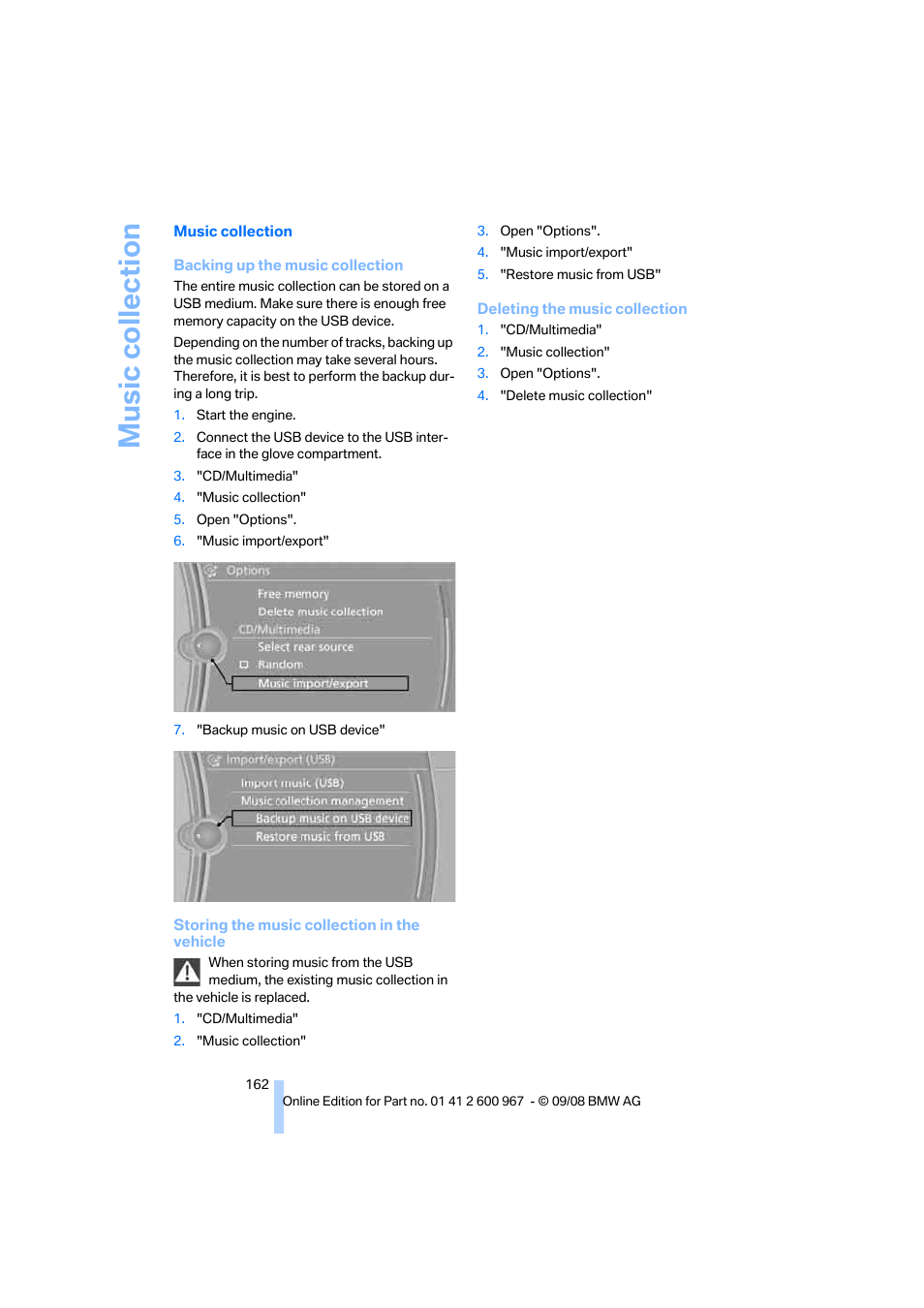 Music collection | BMW 335i Convertible 2009 User Manual | Page 164 / 260