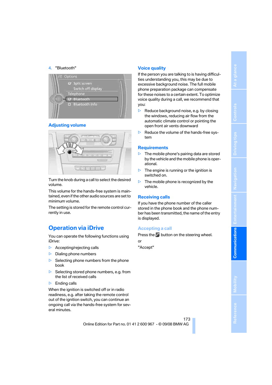 Operation via idrive | BMW 335i Convertible 2009 User Manual | Page 175 / 260