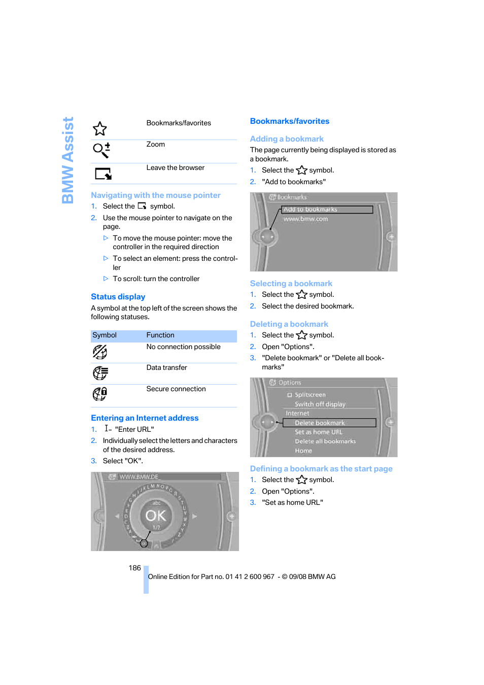 Bmw assist | BMW 335i Convertible 2009 User Manual | Page 188 / 260